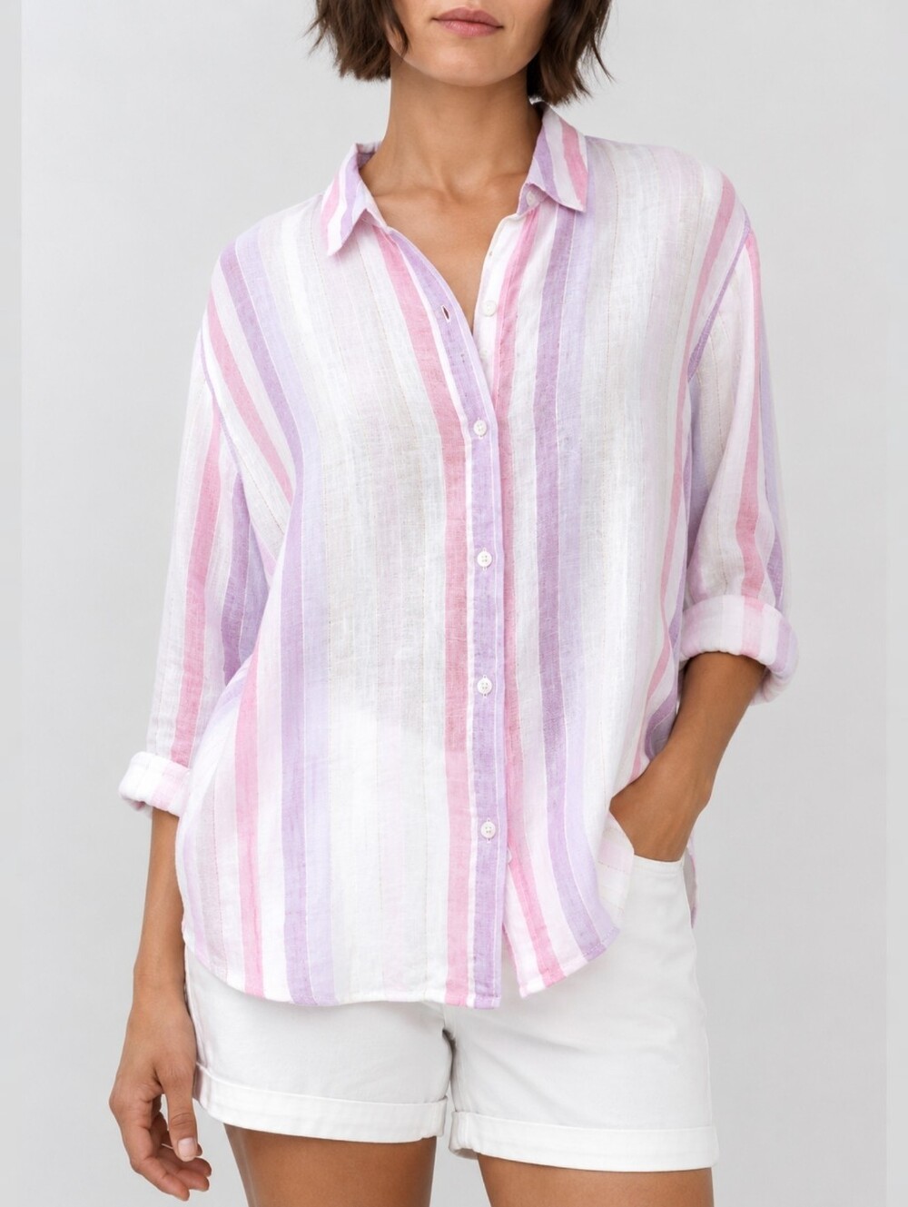 Rails Sydney Sahara Stripe Linen Blend Button Down Shirt Semi Sheer Coastal L